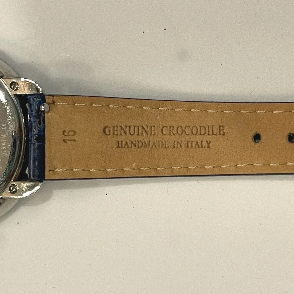 Michele Serein Mid Diamond‎ Mother of Pearl Watch Blue Crocodile Strap